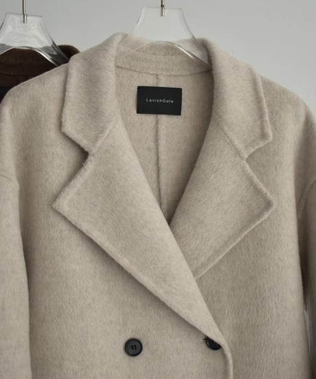 outer-02061　Wool Midi Coat With Reversible Stitching  Ecru Dark-gray Brown