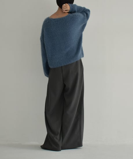 knit-02289　Shaggy Knit Cardigan Blue Gray Black