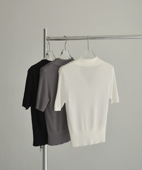 knit-02330  Half Sleeve Skipper Rib Knit  Off White Gray Black