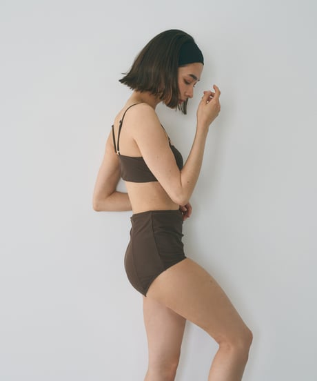 swim-02469　Gathered Design Rash Guard Bikini 3-piece set  Brown