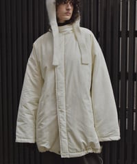 outer-02095   Stand Collar Quilted Mid-Length Coat  Ecru Black