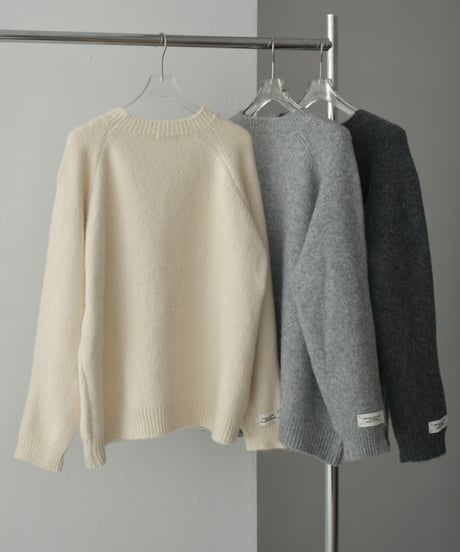 knit-02288　Crewneck Knit Pullover Ecru Gray Dark Gray