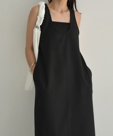 onepiece-12015　Linen Blend Stretch 2way One Piece Gray Black