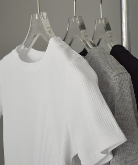 tops-02491　Rib Fitted T-shirt　White Gray Black