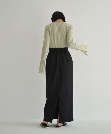 bottoms-12016　High Waist Twill Maxi Skirt  Gray Black