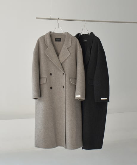 coat-02063   Shaggy Wool Long Coat  Greige Dark-Gray
