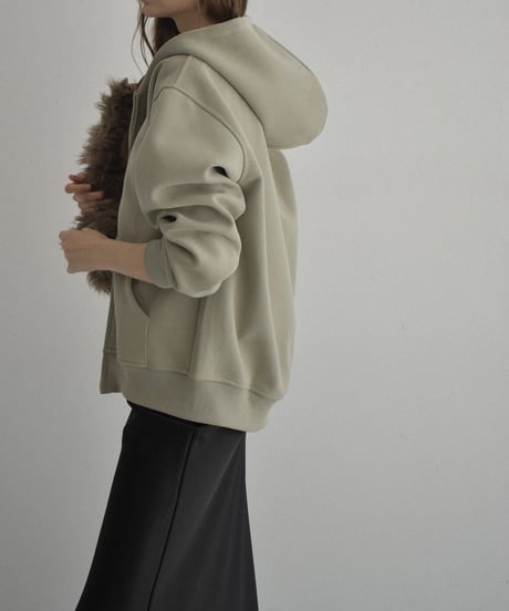 tops-02570　Double Zip Hoodie  Black Gray Khaki-Beige