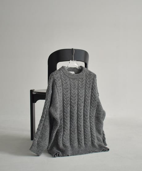 knit-02362　 Mixed Cable Knit Pullover 　Gray