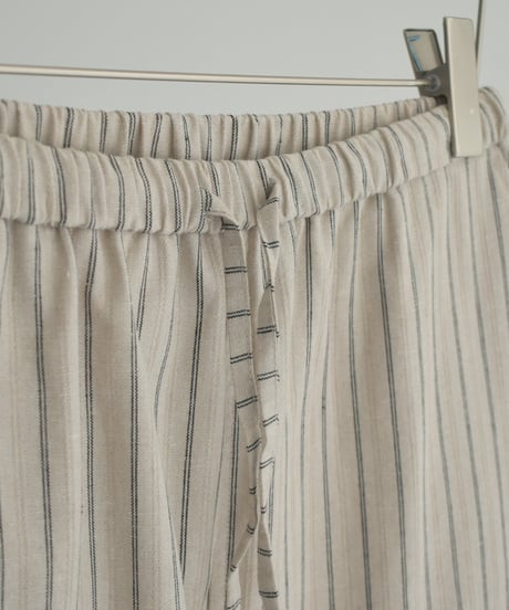bottoms-02278　Linen Blend Striped Wide Pants　White Gray Beige