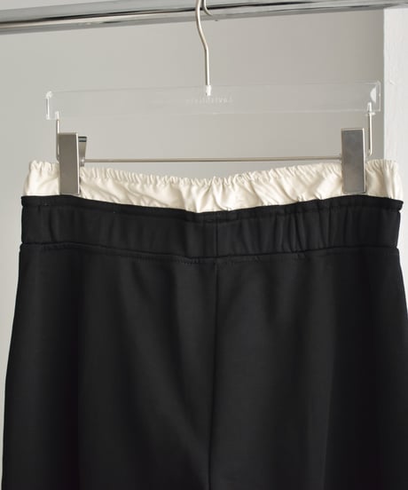 bottoms-02225　Double Waist Sweatshirt Wide Pants Black