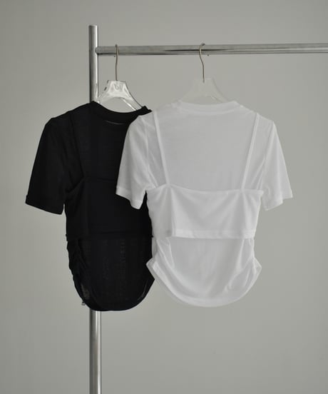 tops-02487　Sheer Layered Tops White Black