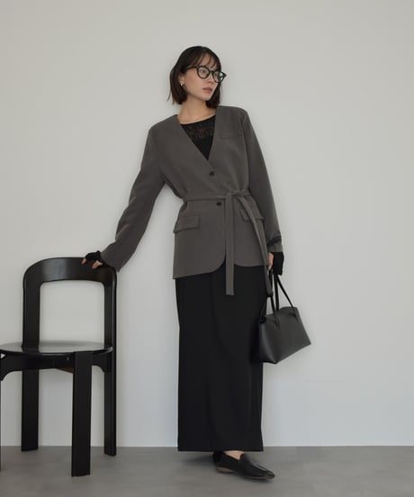 jacket-02027 No-collar Jacket  Gray Brown