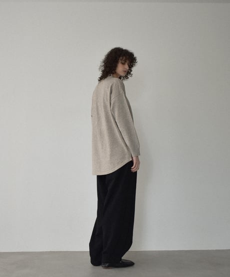 knit-02357  High-gauge Shirt Knit Top  Oatmeal Gray Black