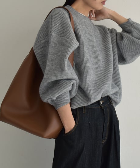 knit-02308　Volume Sleeve Knit Pullover Off-White Light-Gray Dark-Gray  Navy Black