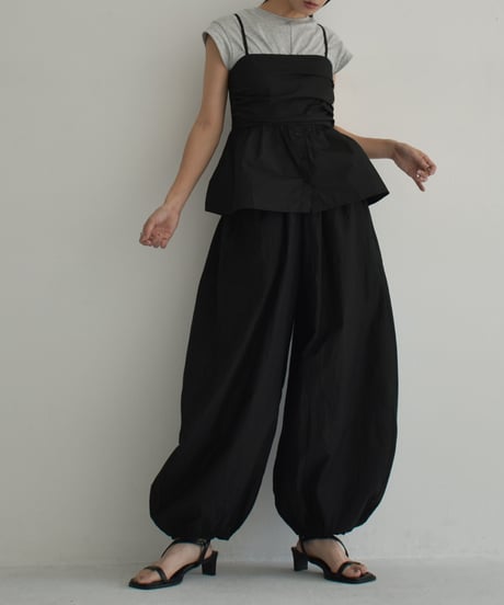 bottoms-02242　Waist Gathered Balloon Pants White Black