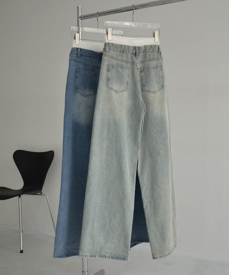 bottoms-02239　Double Waist Denim Light Blue Blue