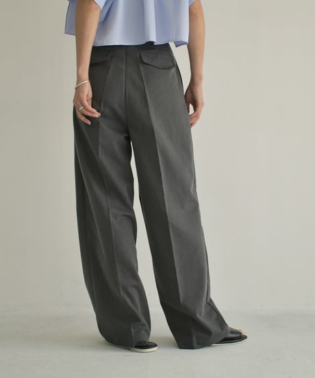 bottoms-12010　Tucked Wide Pants Ecru Gray Black