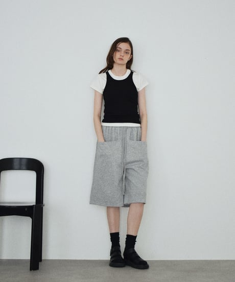 bottoms-02327 Sweat Half Pants  Gray Black