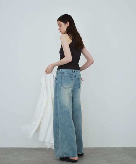 bottoms-02326 Light Denim Wide Pants  Light Blue Indigo