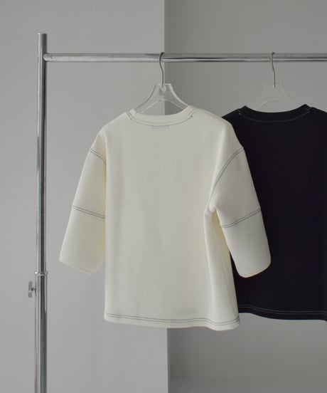 tops-02474　Stitch Design Cardboard Pullover White Black