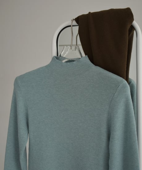 knit-02302　High Neck Knit Top Blue-gray Brown