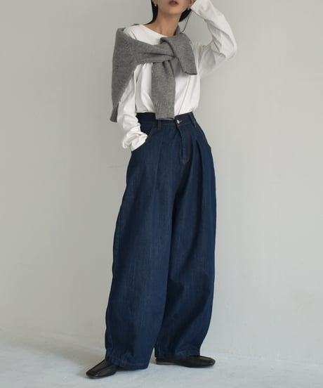 bottoms-02209　Tuck Cocoon Denim Pants　Indigo　Blue