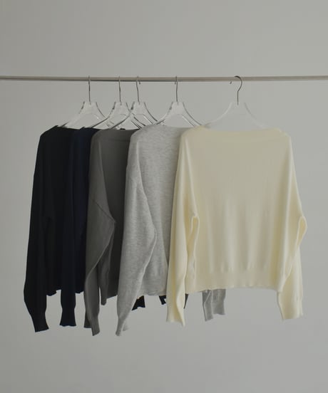 knit-02340　Boatneck Knit Pullover　Ecru Light-Gray Navy Charcoal Black