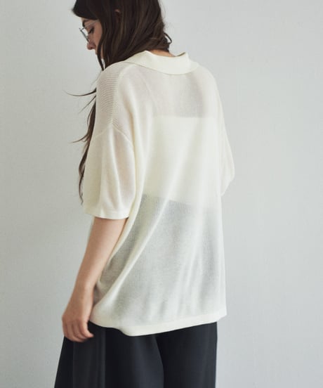 knit-02382 Polo Collar Knit Pullover Ecru Black