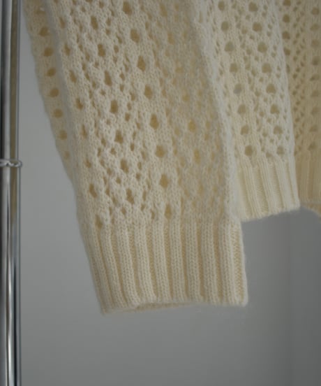 knit-02284　Openwork Knitted Mohair Knit Pullover Ecru Charcoal