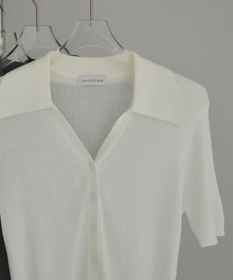 knit-02330  Half Sleeve Skipper Rib Knit  Off White Gray Black