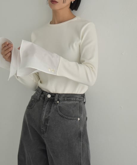 tops-04153 　Made in japan  Cuff Design Rib Top  Off-white Light-Green Black