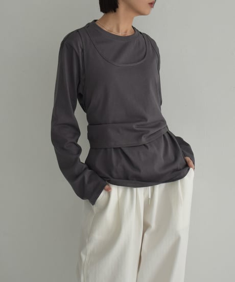 tops-02536　Layered Cut and Sew　White Charcoal