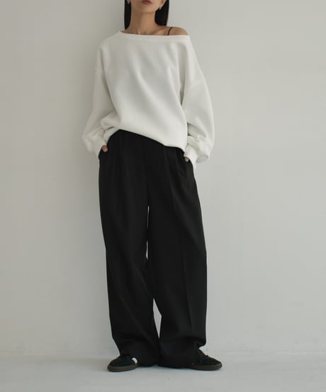 tops-02509　Off-Shoulder BIG Sweatshirt White Gray Charcoal Black