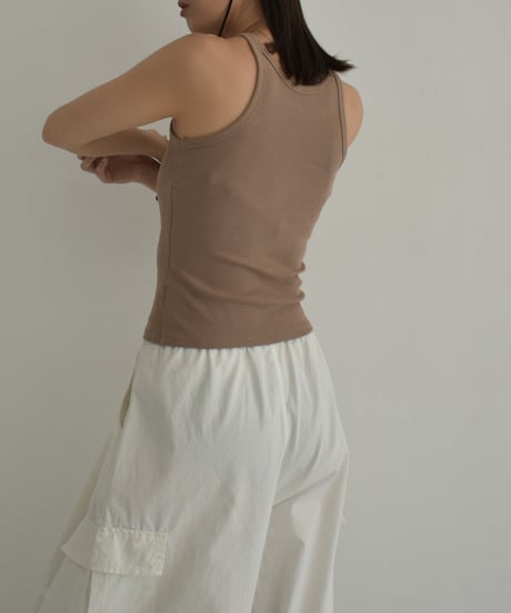 tops-02473　Ribbed Tank Top　White　Mocha　Charcoal　Black