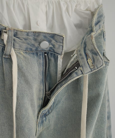 bottoms-02239　Double Waist Denim Light Blue Blue