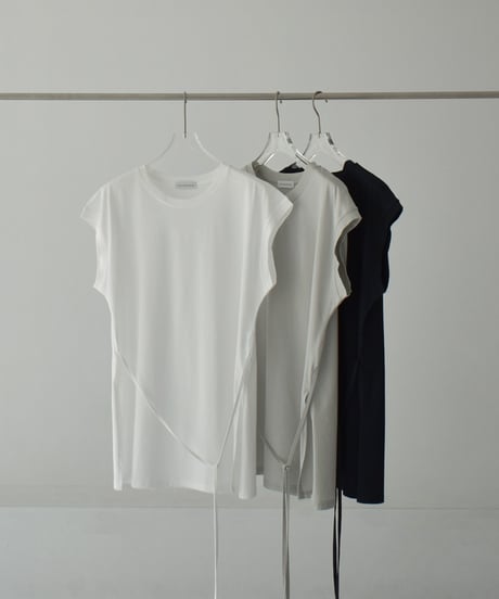 nh-tops-02554 Side slit sleeveless tops  White Gray Dark navy
