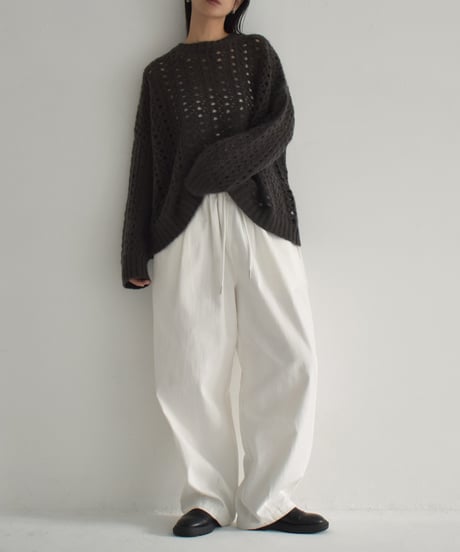knit-02284　Openwork Knitted Mohair Knit Pullover Ecru Charcoal