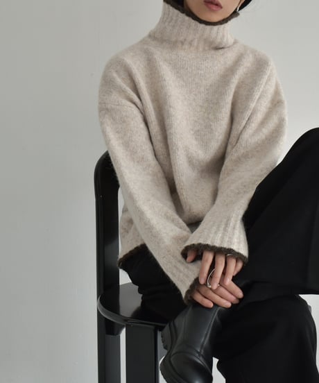 knit-02310　Bicolor Knit Tops Light Beige Gray Brown