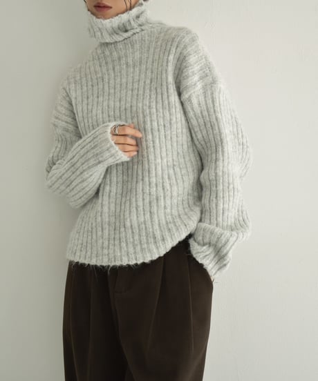 knit-02309　Ribbed Turtle Knit Tops Beige Brown Light Gray Dark Gray