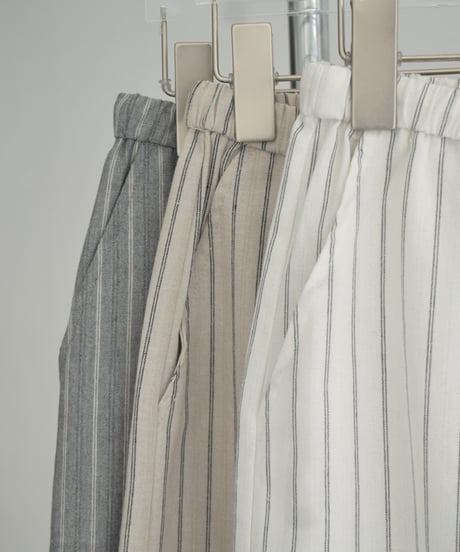 bottoms-02278　Linen Blend Striped Wide Pants　White Gray Beige