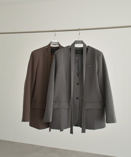 jacket-02027 No-collar Jacket  Gray Brown