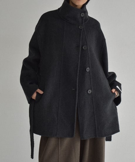 coat-02059  Stand Collar Wool Coat With Reversible Finish　Gray Dark-gray
