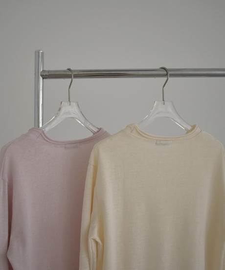 nh-tops-02586 Cuff Sleeve Long Cut-and-Sew Top Ecru Pink