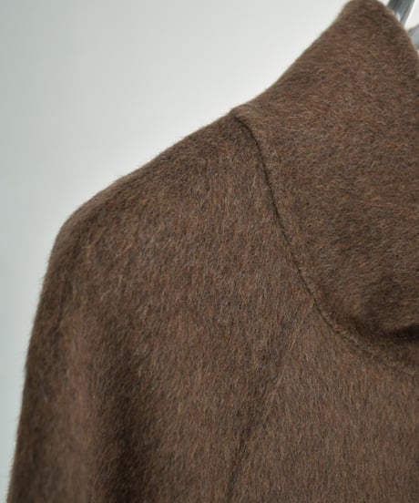 coat-02062  Raglan Sleeve Stand Collar Wool Midi Coat With Reversible Finish　Ecru Brown