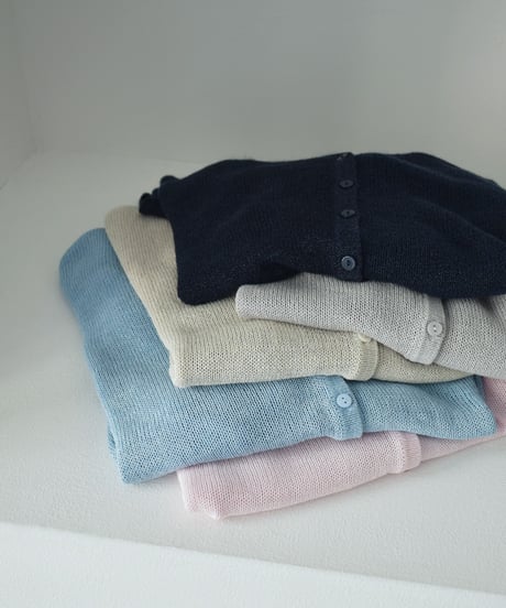 knit-02378 Linen Blend Mesh Knit Cardigan Ecru Pink Blue Gray Navy