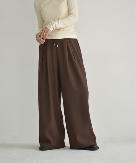 bottoms-02244　Striped Wide Pants Brown Black