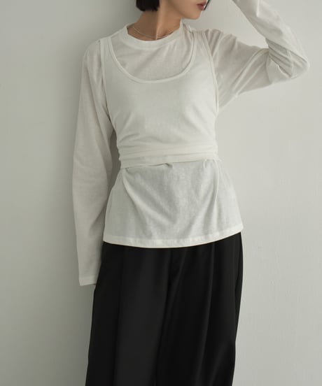 tops-02536　Layered Cut and Sew　White Charcoal