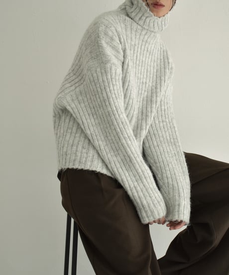 knit-02309　Ribbed Turtle Knit Tops Beige Brown Light Gray Dark Gray