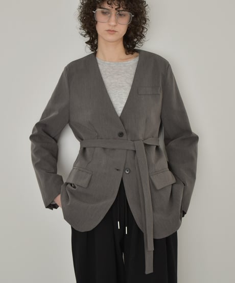 jacket-02027 No-collar Jacket  Gray Brown