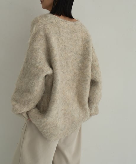 knit-02303　Hairy Shaggy Knit Cardigan Ecru